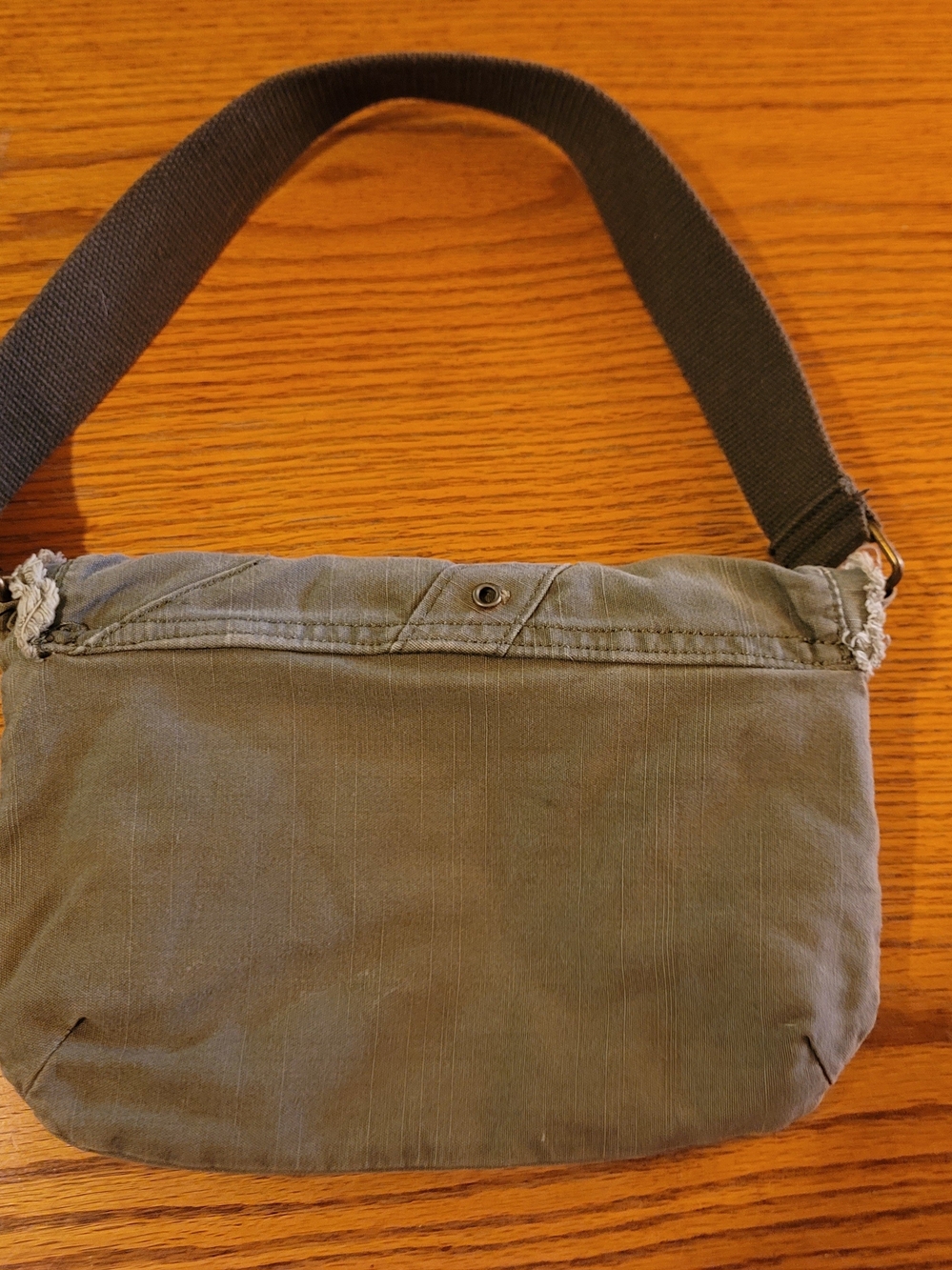 Vintage Y2K Olive Green Canvas Shoulder Bag with Patch Accents - Picture 2 of 8